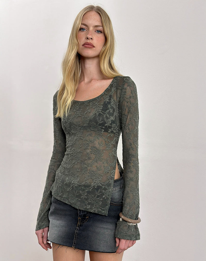 Yamari Top in Jacquard Knit Green