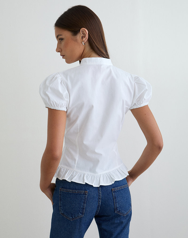 Image of Yamila Puff Sleeve Keyhole Blouse in White
