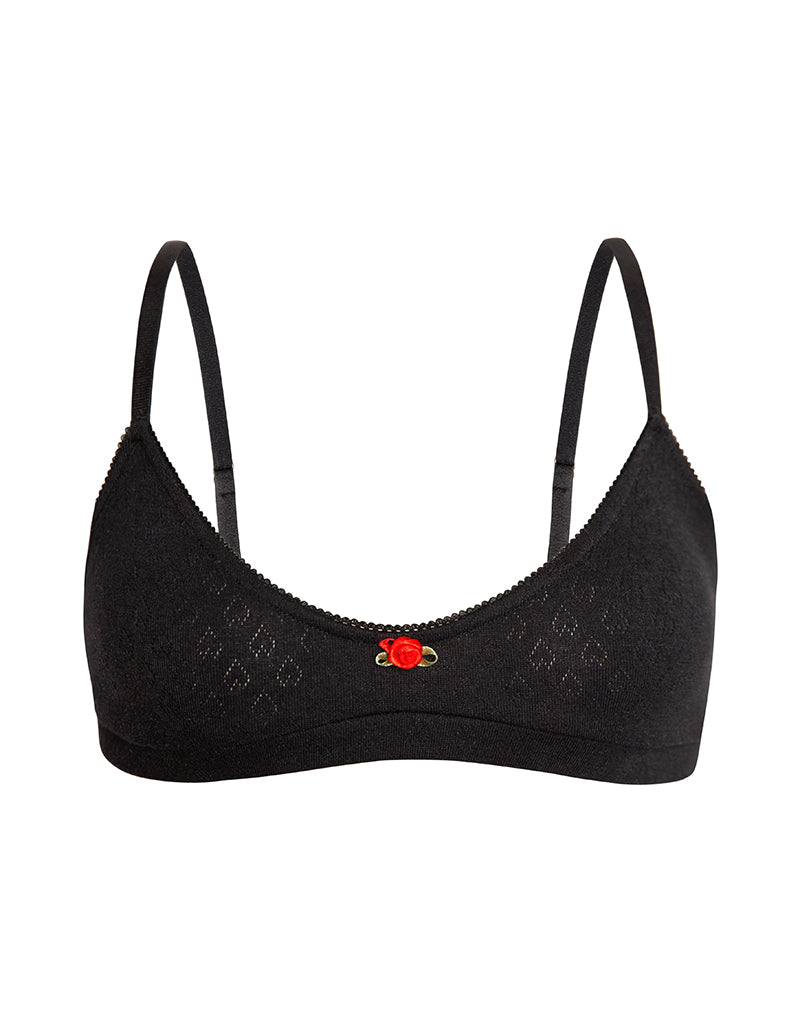 Image of Yanas Bra in Pointelle Black with Frill Trim