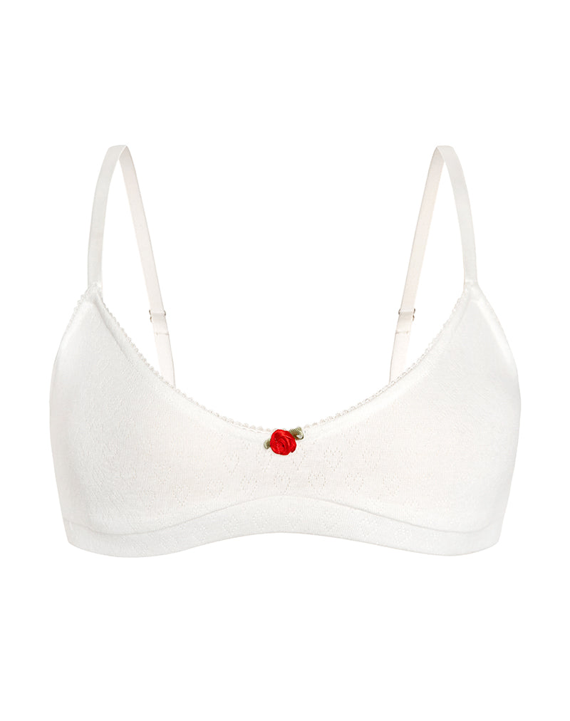 Image of Yanas Bra in Pointelle Ivory with Frill Trim