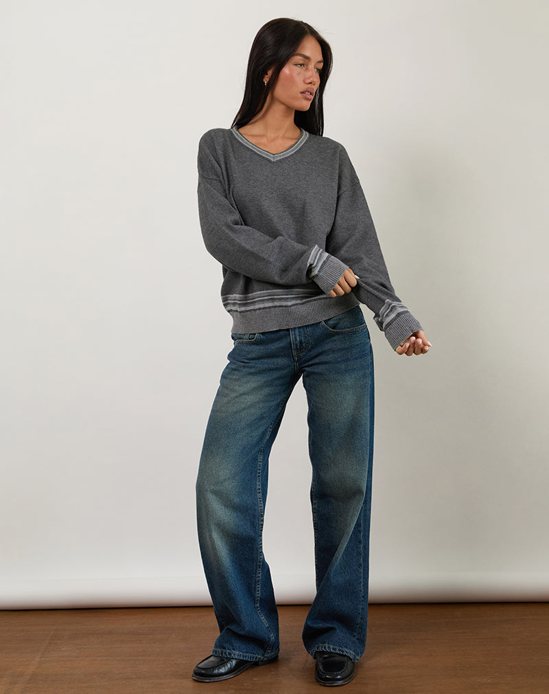 Image of Yarnia Slouchy V Neck Jumper in Charcoal