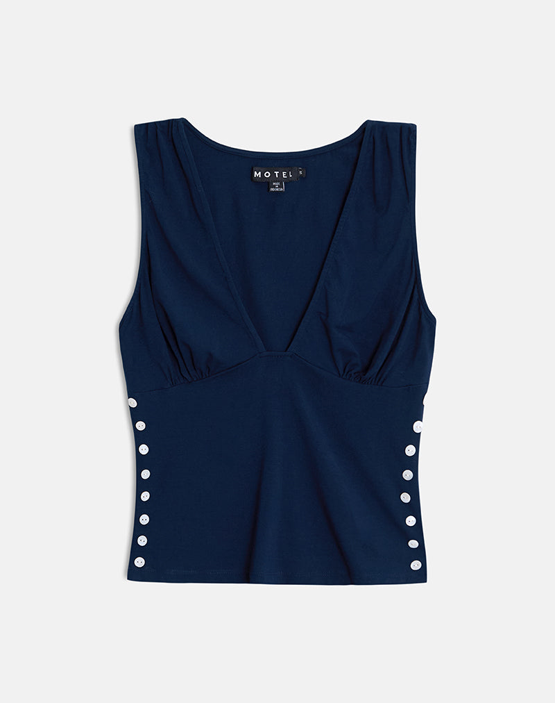 Image of Yatna Top in Rayon Navy with Pearl Button Trim