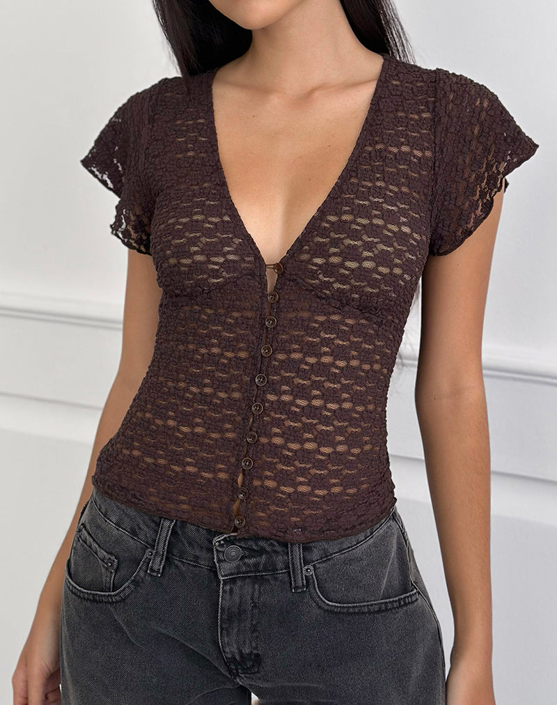 Yeslin V-Neck Button Up Top in Dark Plum