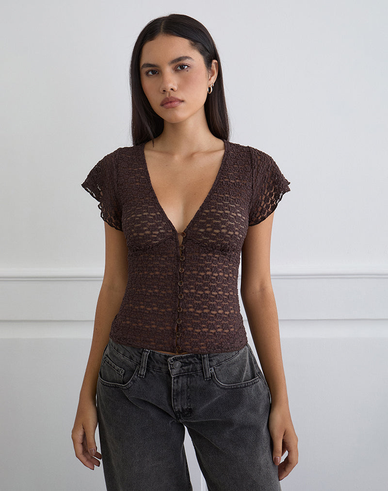 Image of Yeslin V-Neck Button Up Top in Dark Plum