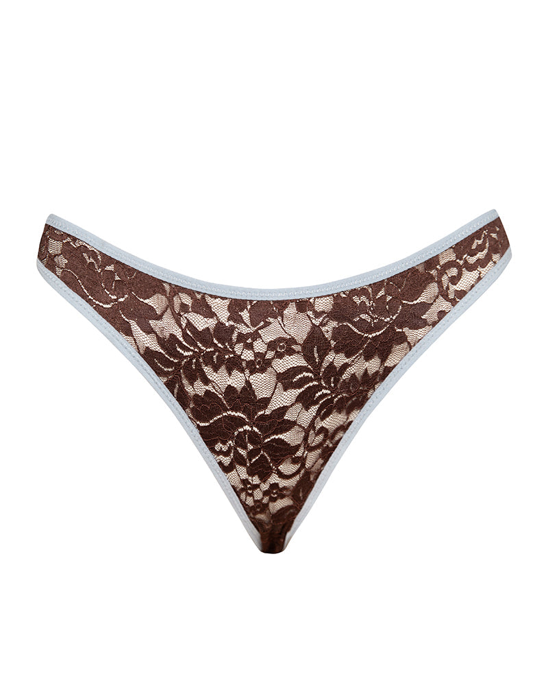 Image of Yinis Knickers in Chocolate Lace with Blue Binding