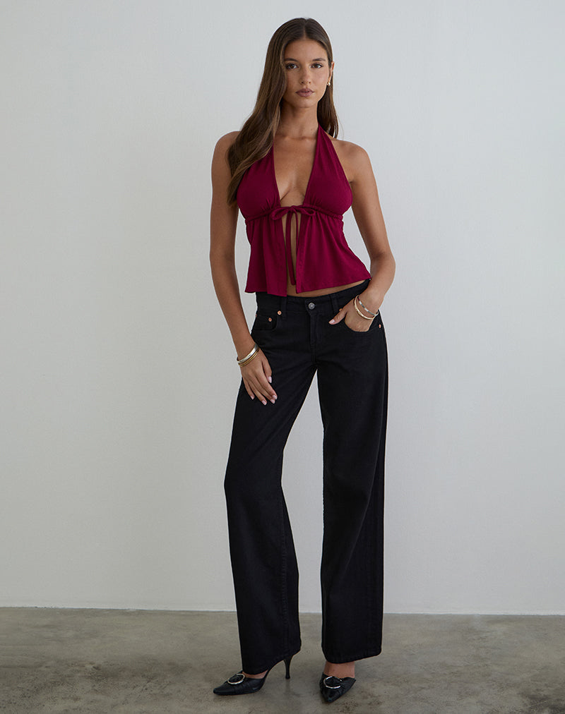 Image of Ylva Halterneck Top in Jersey Burgundy