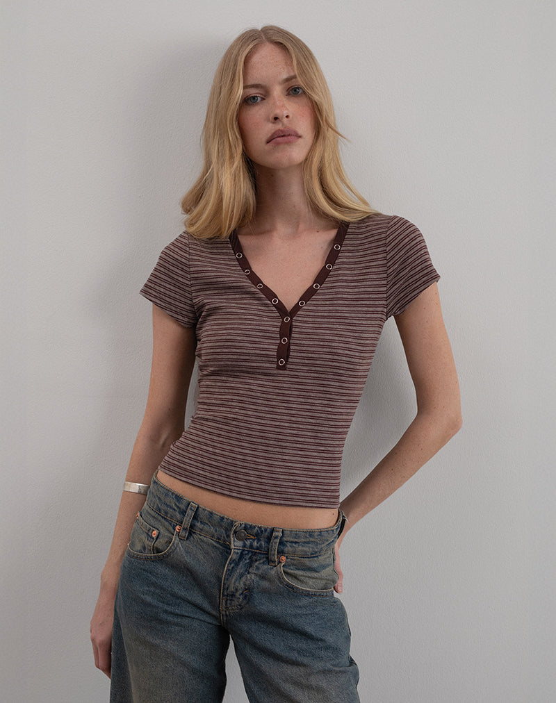 Yolla Top in Brown and Grey Stripe