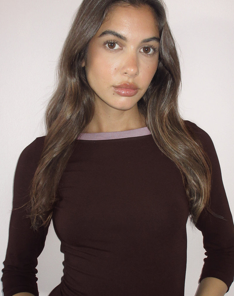 Yones Top in Bitter Chocolate with Grey Lavender Trim