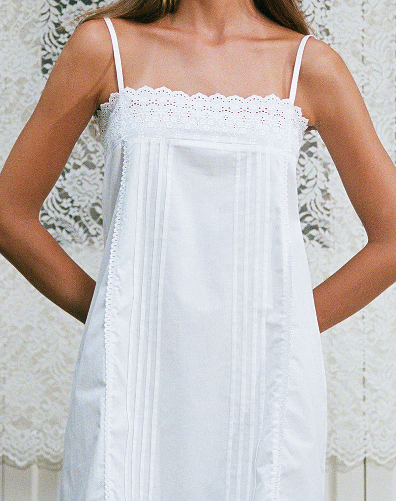 Yoshiko Broderie Trim Mini Dress in White