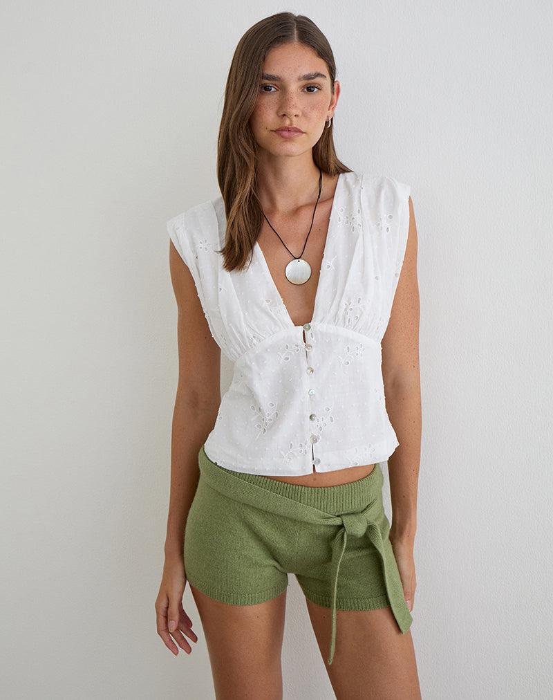 Yoshino Plunge Top in Broderie White