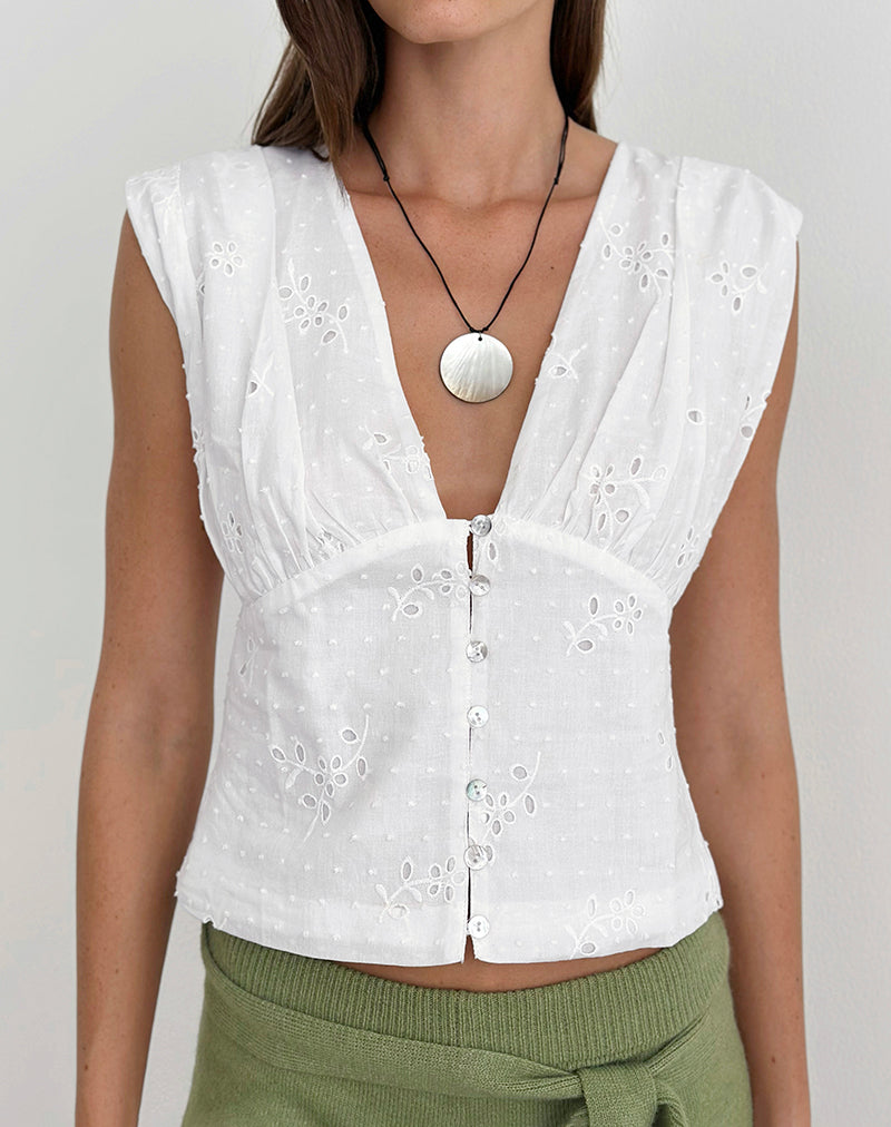 Image of Yoshino Plunge Top in Broderie White