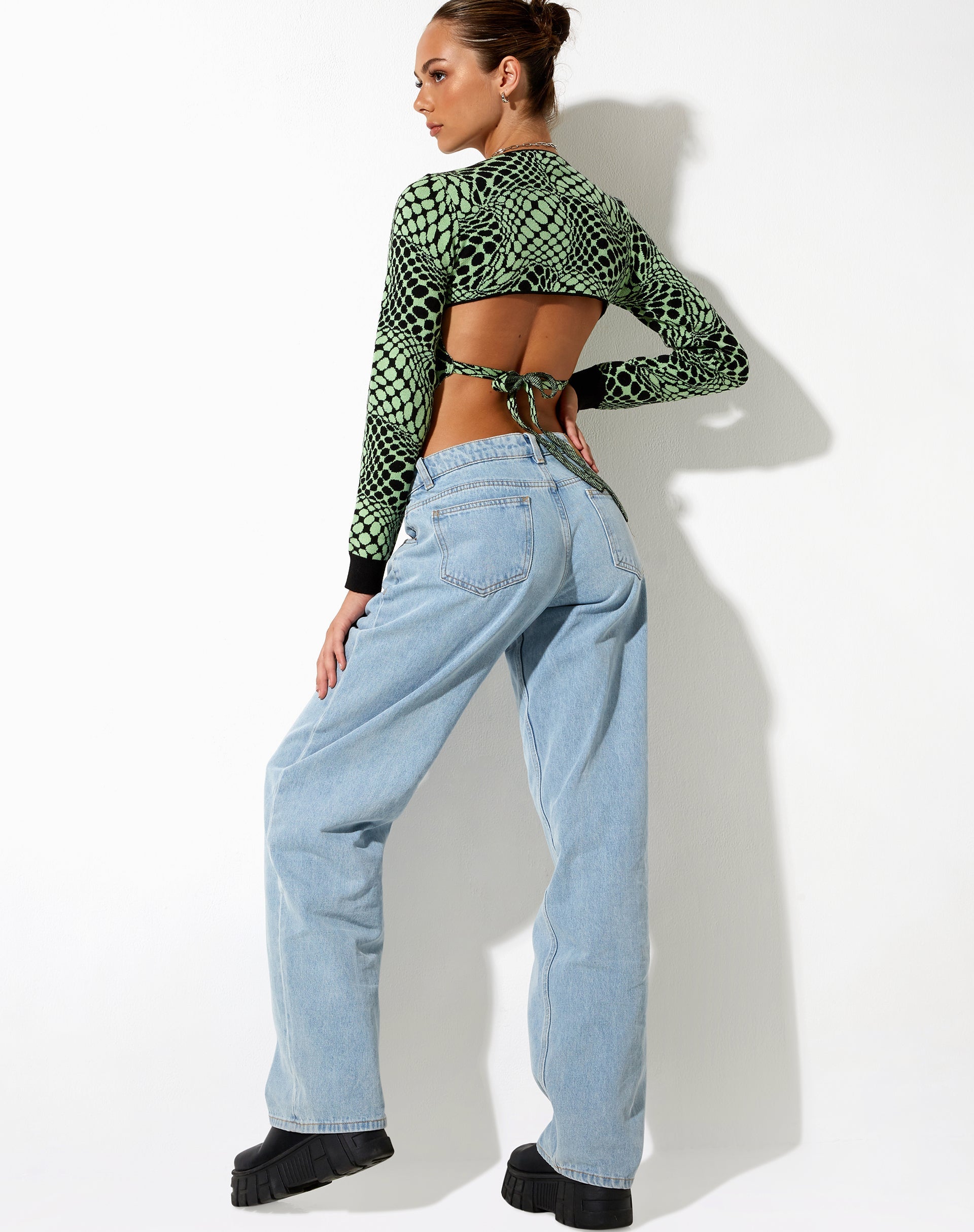 image of Youta Crop Top in Geo Polka Arcadian Green