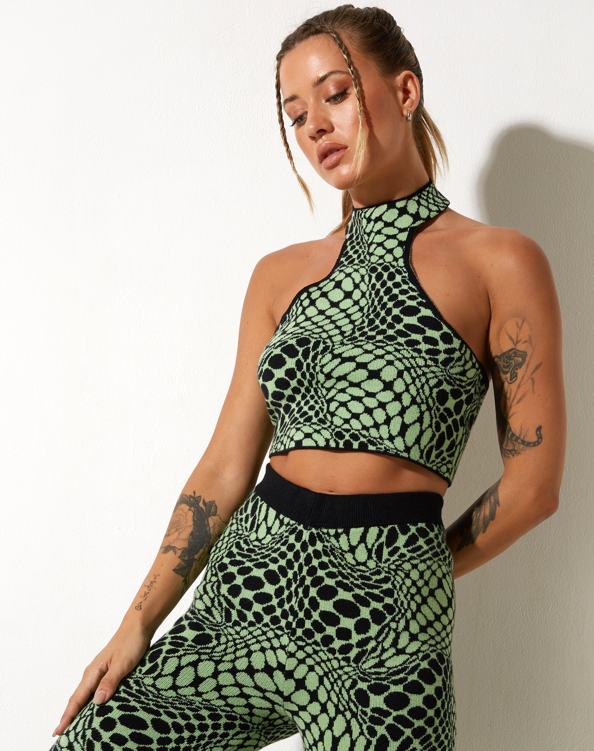 image of Molisa Crop Top in Geo Polka Arcadian Green