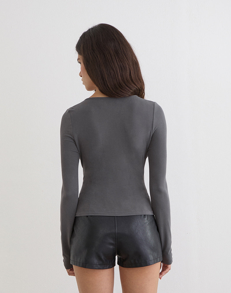 Image of Yubin Keyhole Long Sleeve Top in Cupro Charcoal Grey
