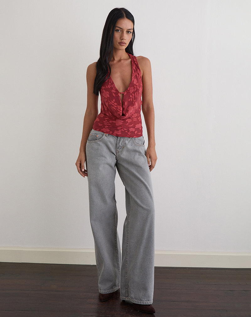 Image of Yukari Plunge Top in Burnout Mesh Red