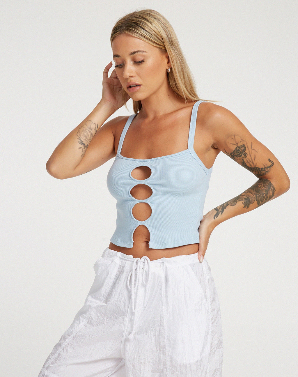 Yusa Crop Top in Rib Powder Blue