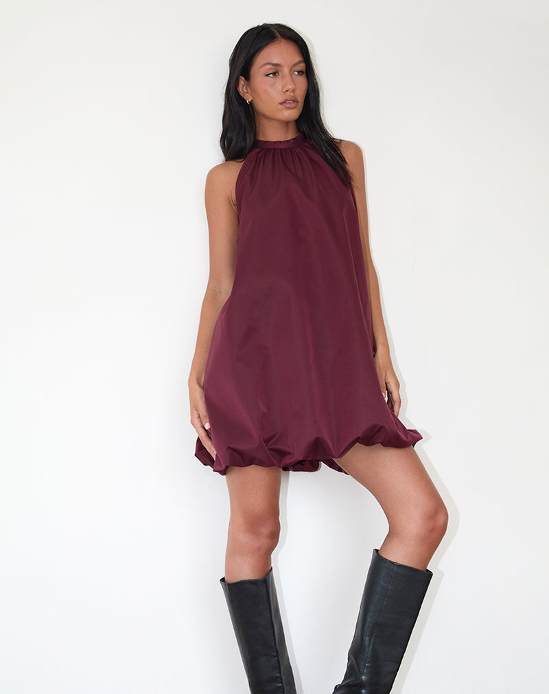 Yusna Puffball Mini Dress in Dark Berry