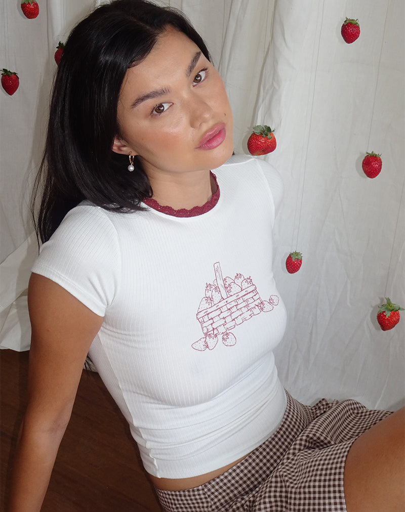 Zagy Tee in Off White with Strawberry Pot Print