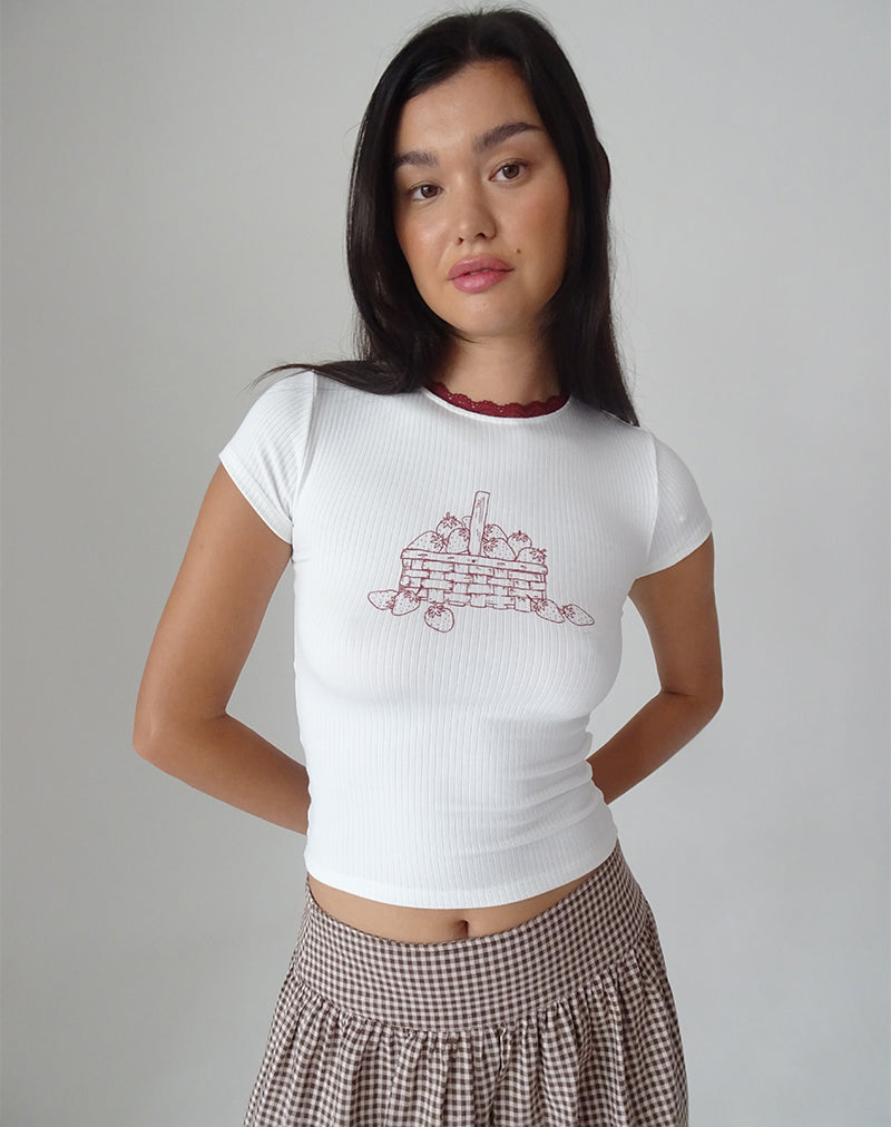 Image of Zagy Tee in Off White with Strawberry Pot Print