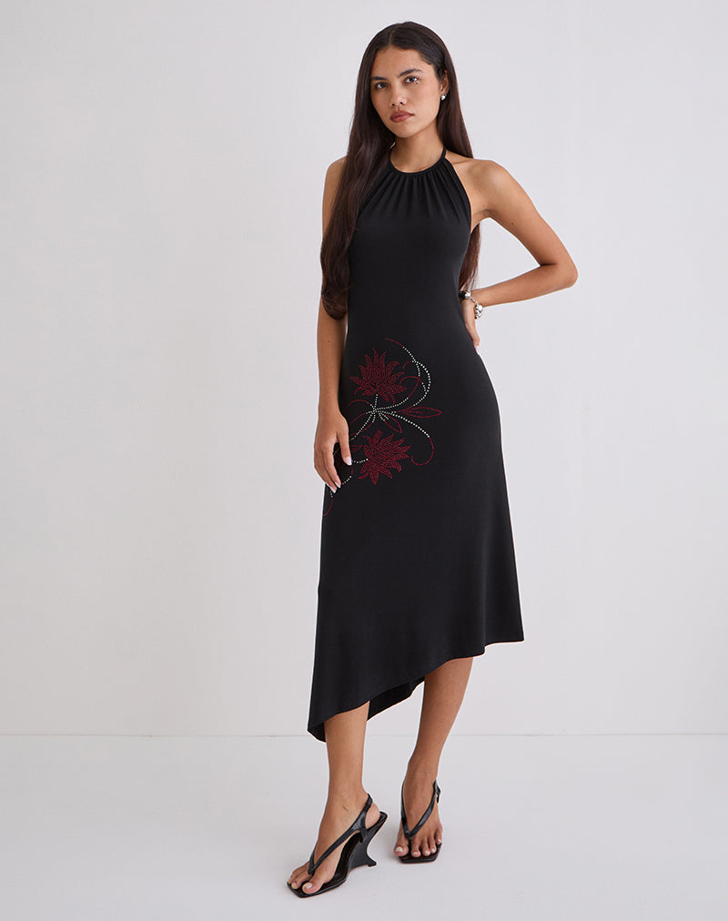 Image of Zavine Midi Dress in Cupro Diamante Flower Black