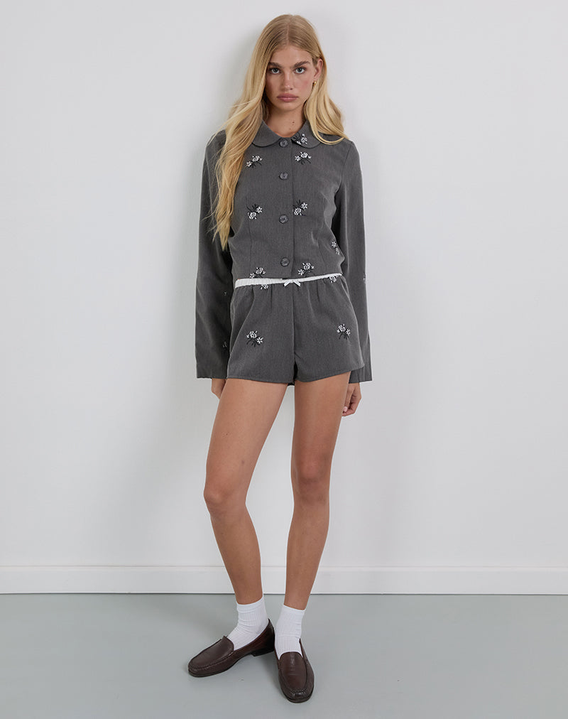 Image of Zedari Jacket in Floral Embroidery Tailoring Charcoal