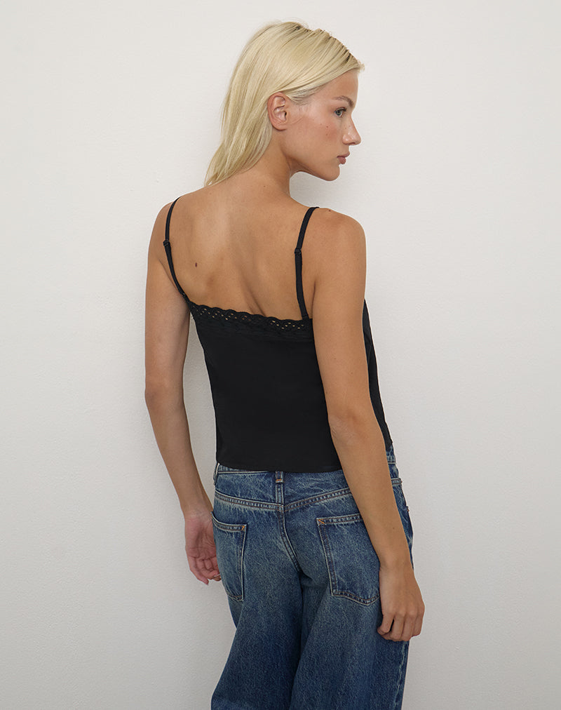 Image of Zelie Square Neck Top in Poplin Black