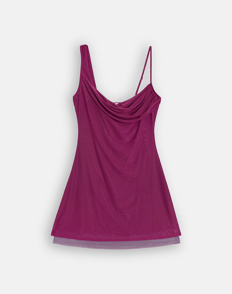 Image of Zendy Dress in Mesh Dark Purple with Lilac Underlayer
