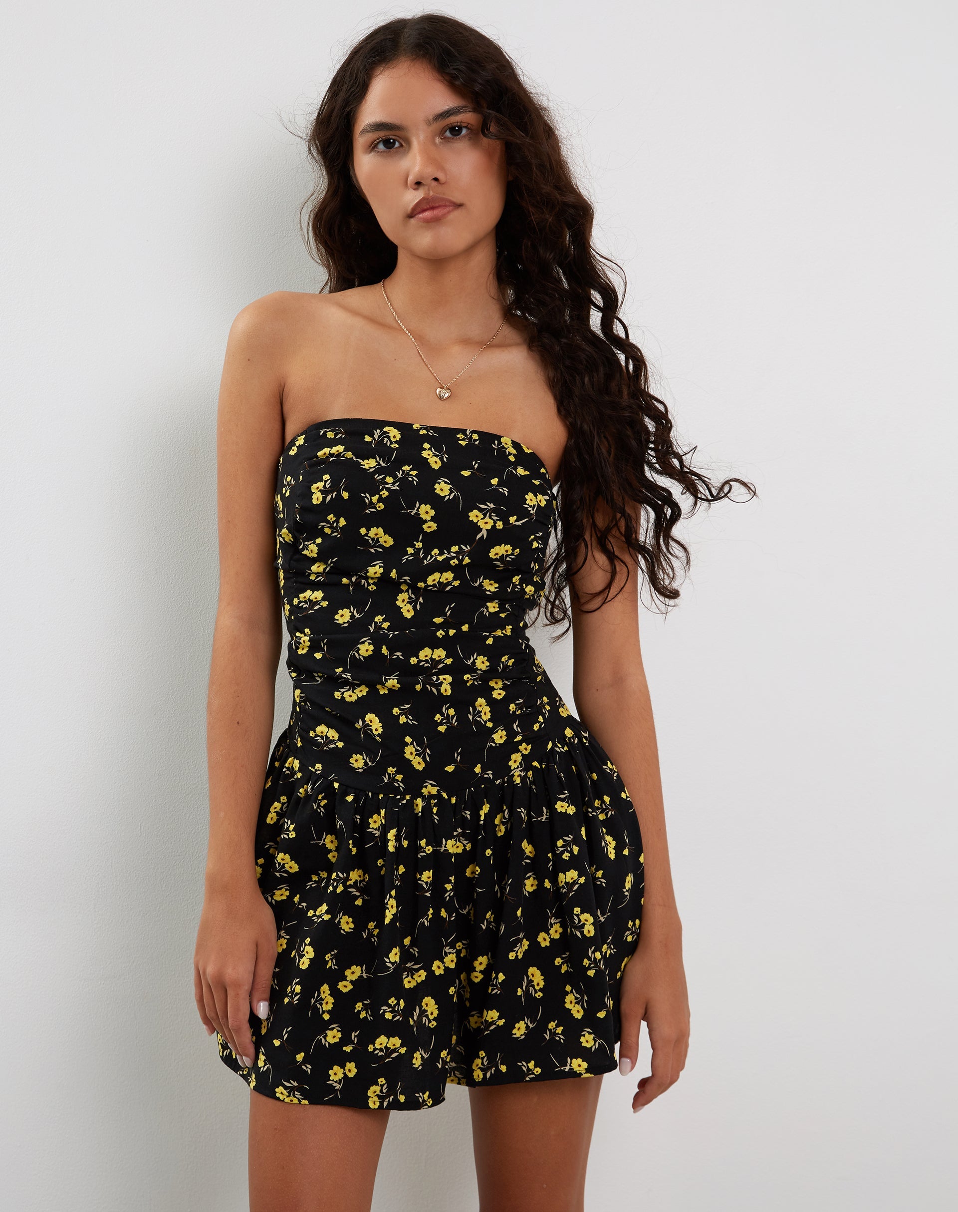 Image of Zhao Bandeau Mini Dress in Buttercup Black and Yellow