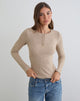 Image of Zinta Long Sleeve Button Up Top in Rib Knit Oat