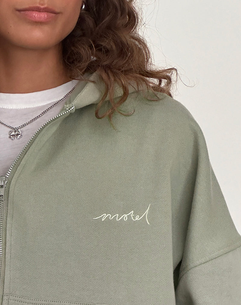 Image of Zip Up Jumper in London Fog with 'MOTEL' Ivory Embroidery