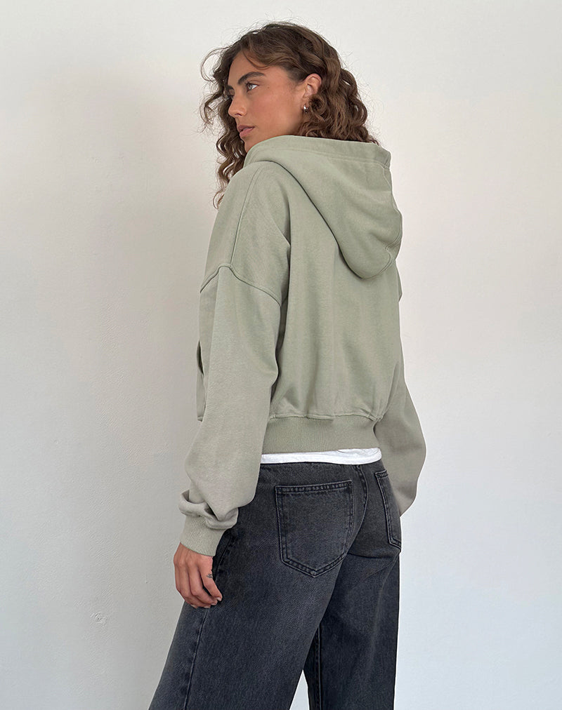 Image of Zip Up Jumper in London Fog with 'MOTEL' Ivory Embroidery