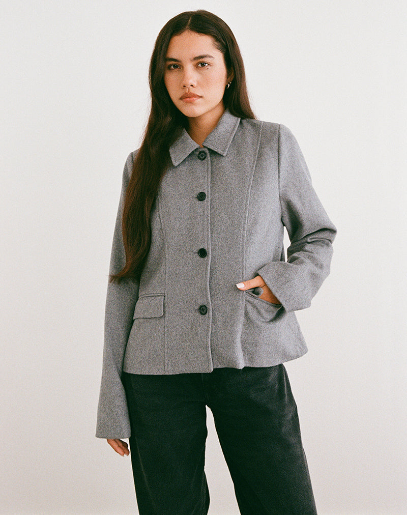 Image of Ziya Collared Button Up Jacket in Wool Grey