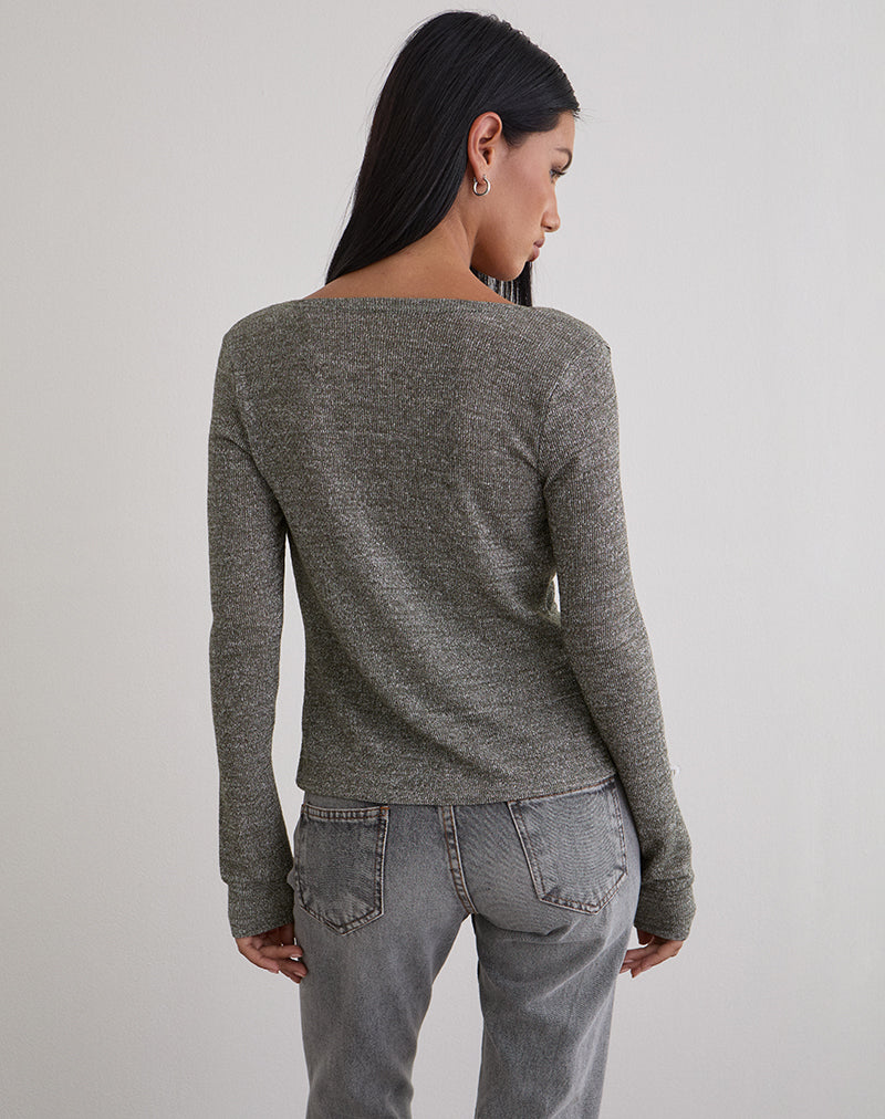 Image of Zoril Twist Top in Glitter Knit Khaki