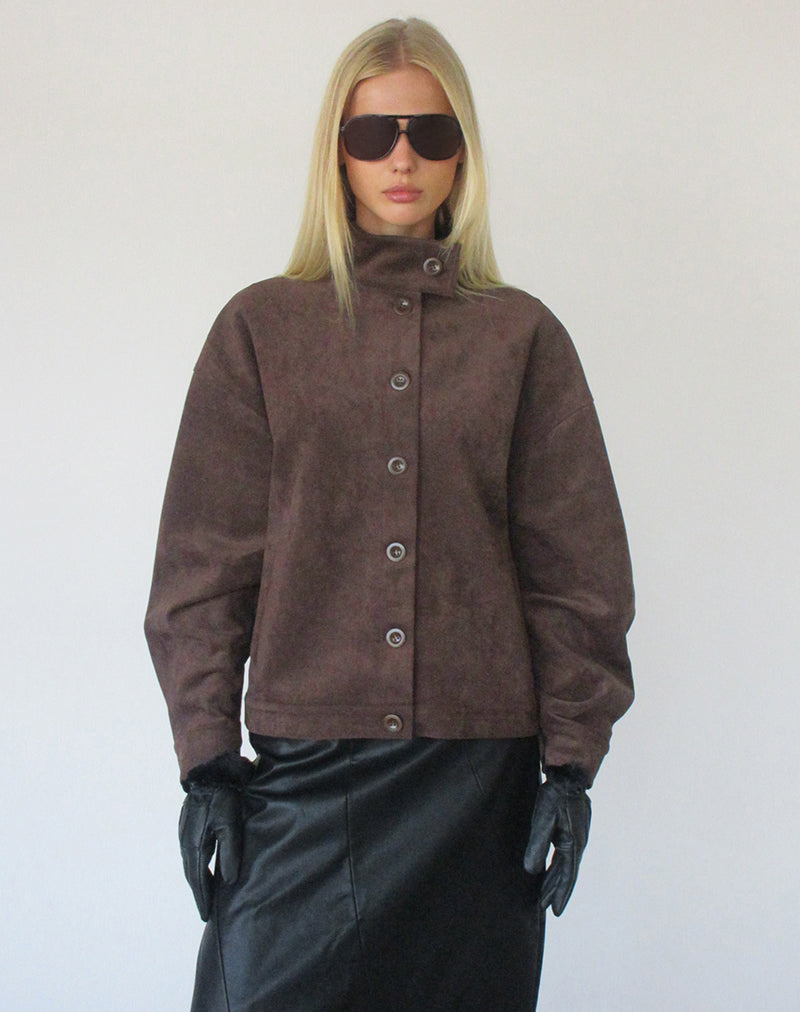Image of Lastika Jacket in Faux Suede Dark Brown
