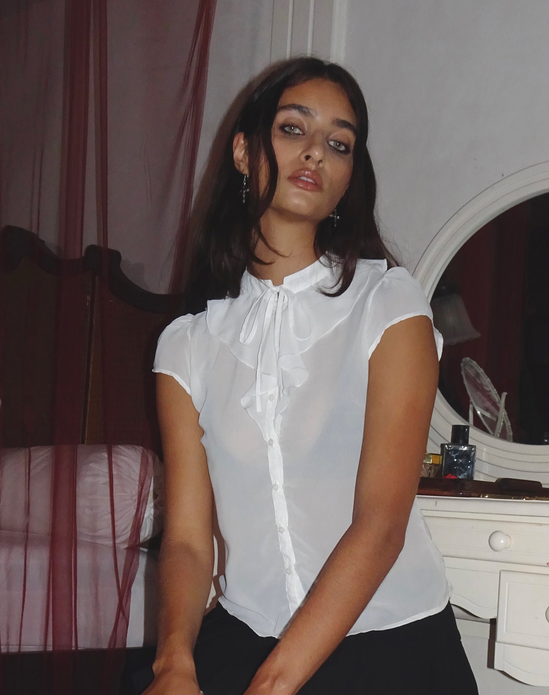 Image of Lada Blouse in White Chiffon
