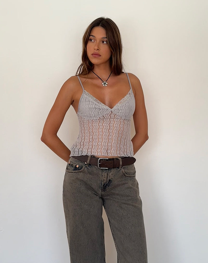 Image of Megara Strappy Top in Silver Grey Lace Mesh