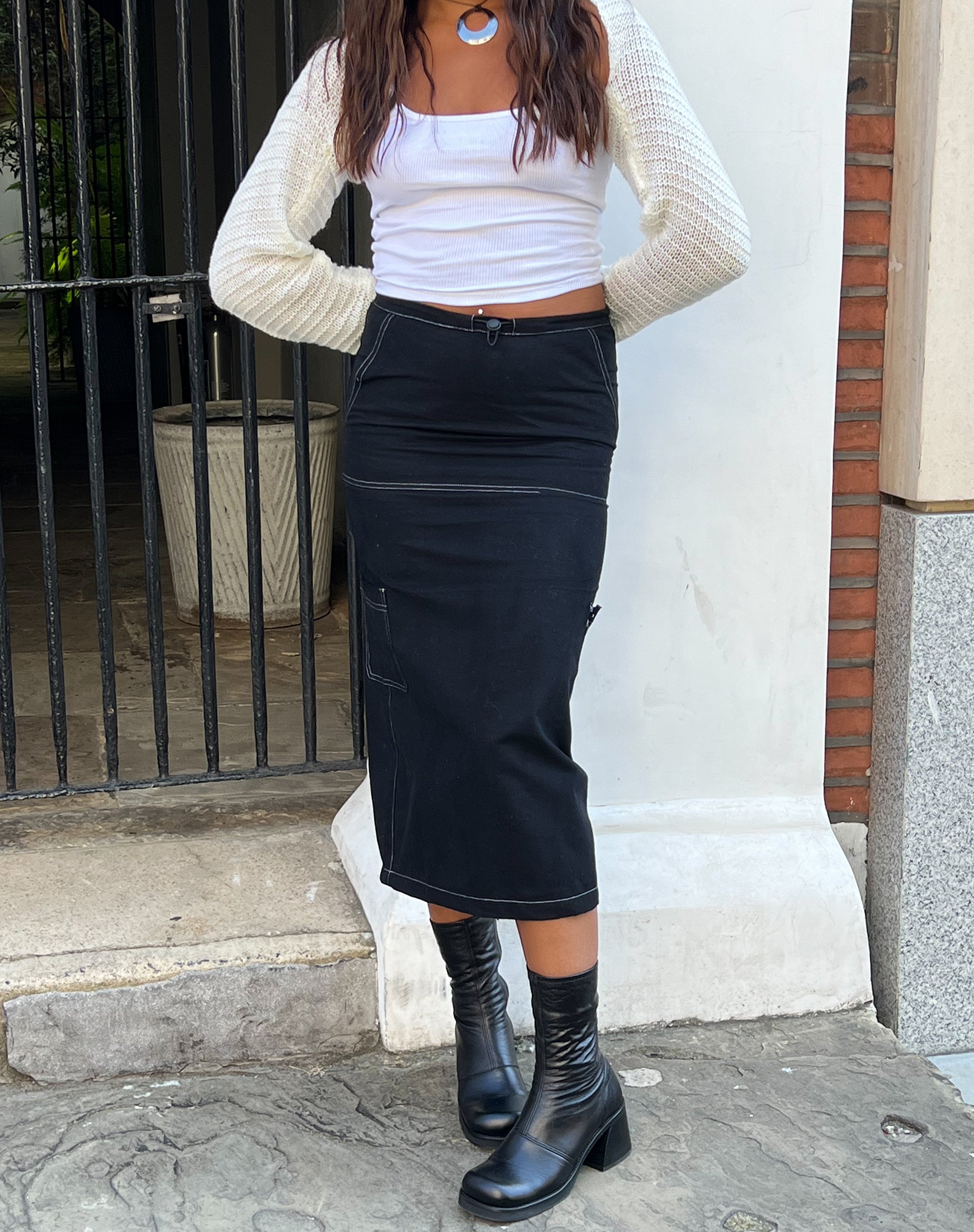 image of Swari Midi Cargo Skirt in Black