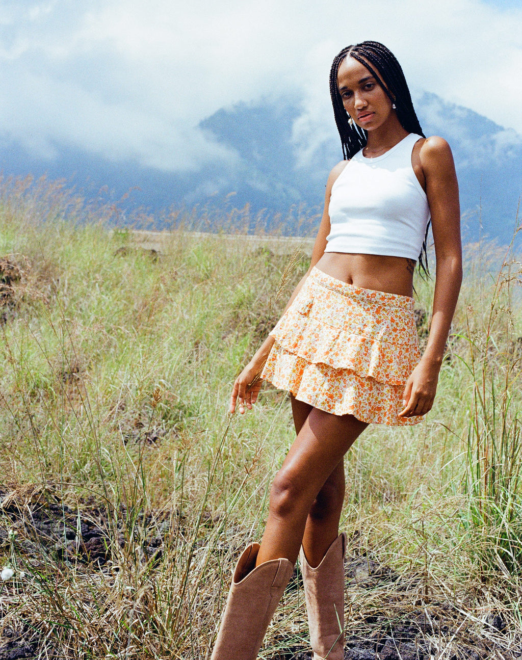 Lowisa Mini Skirt in Ditsy Tangerine