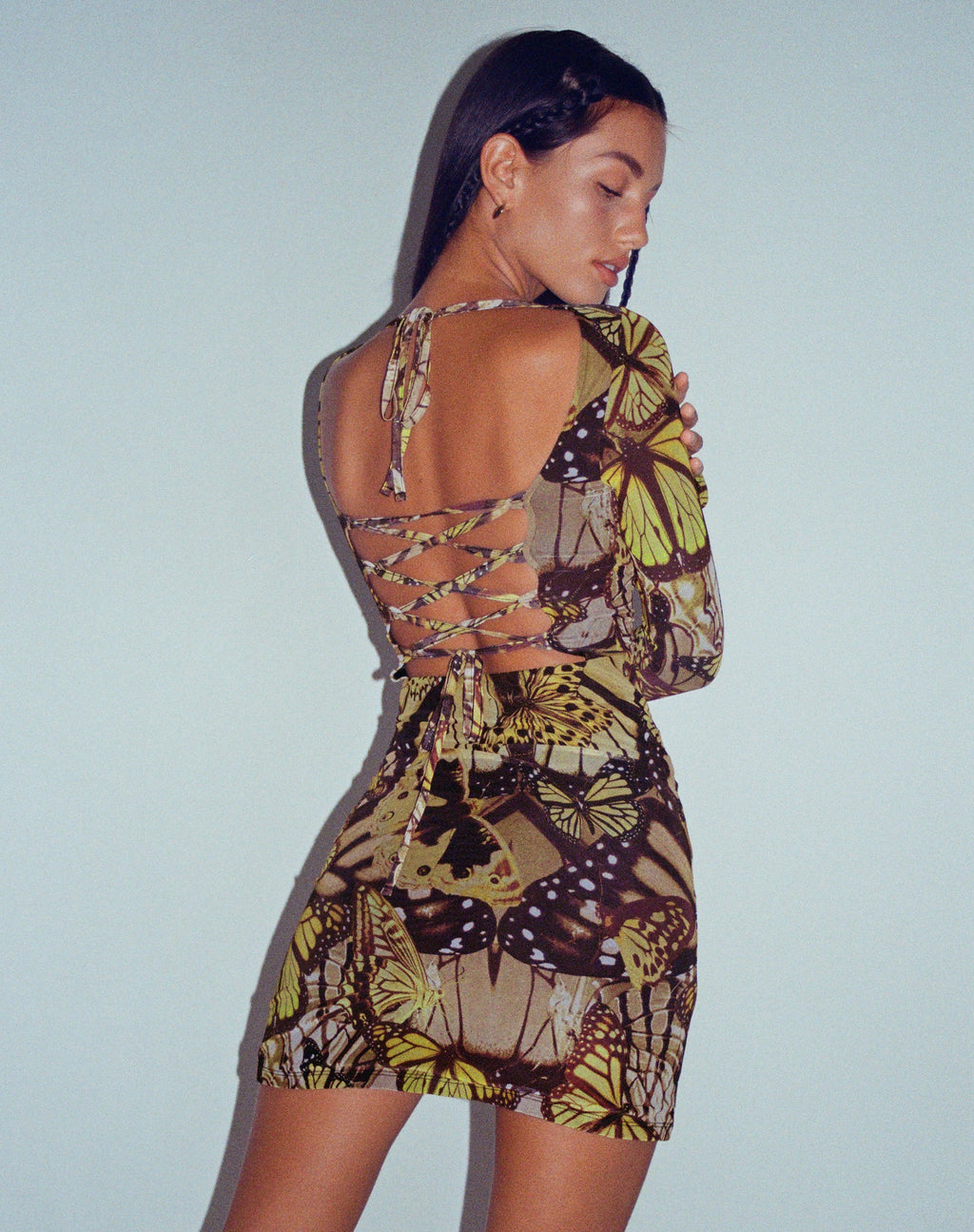 Onata Long Sleeve Mini Dress in Butterfly Gold