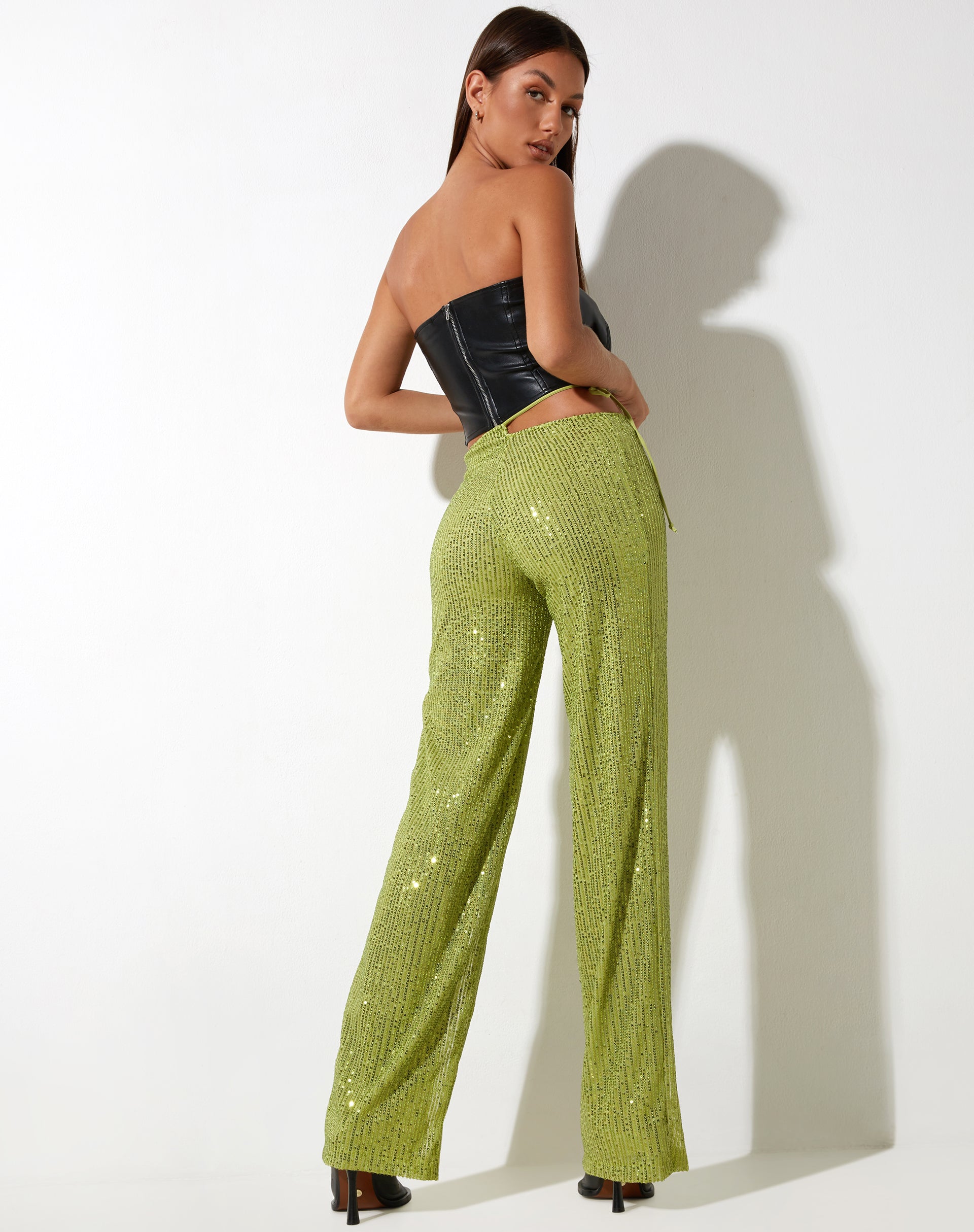 Image of Sanju Trouser in Drape Sequin Lime Green
