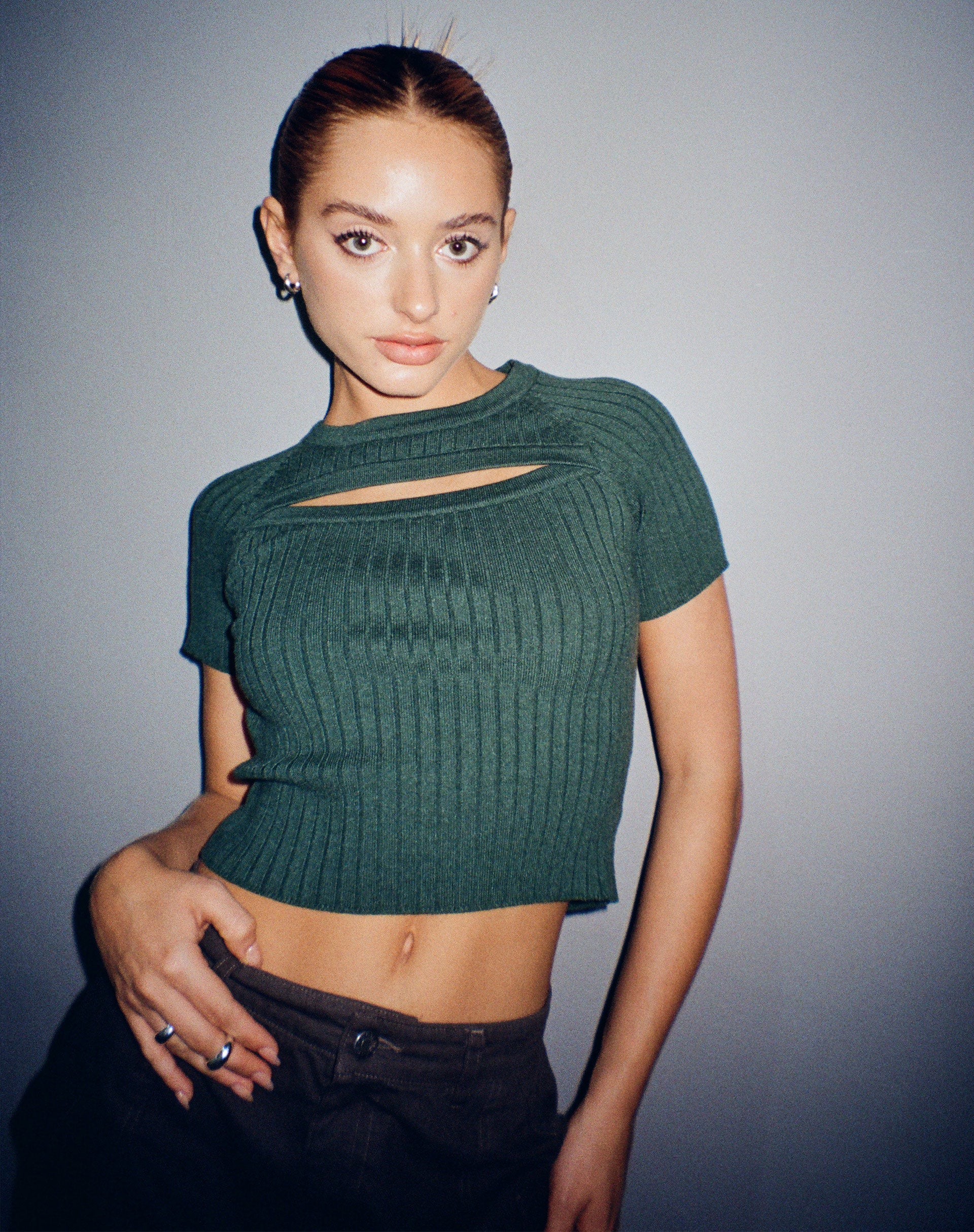 image of Morsche Cut Out Crop Top in Forest Green