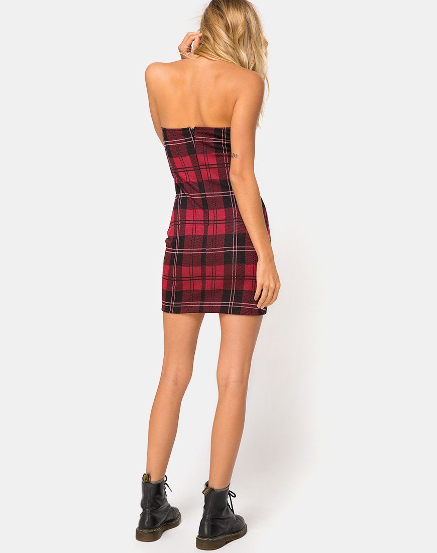 Ajuste Bodycon Dress in Plaid Red – motelrocks-com-aus