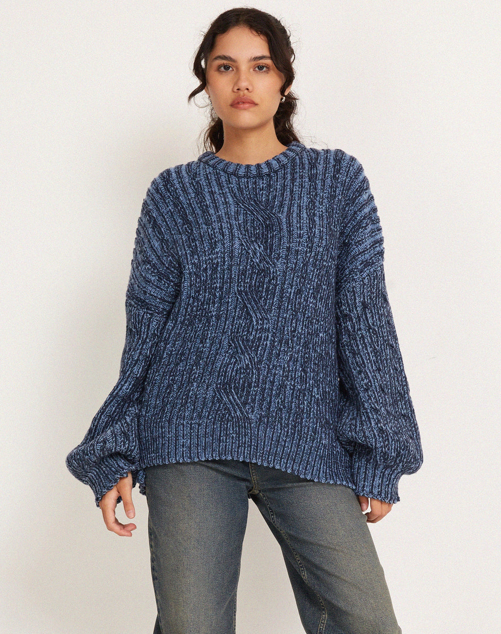 Amieta Knitted Jumper in Two Tone Blue