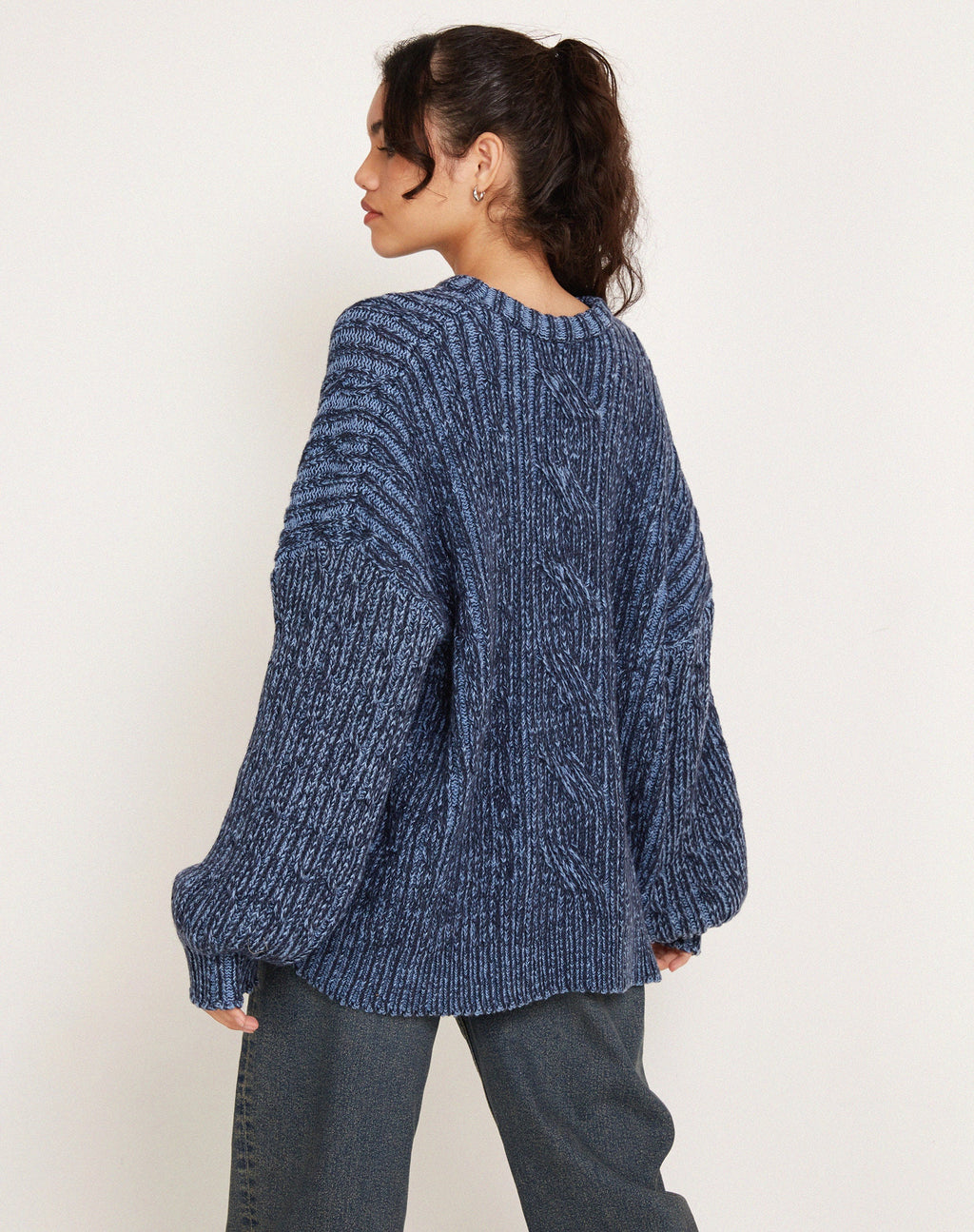 Amieta Knitted Jumper in Two Tone Blue