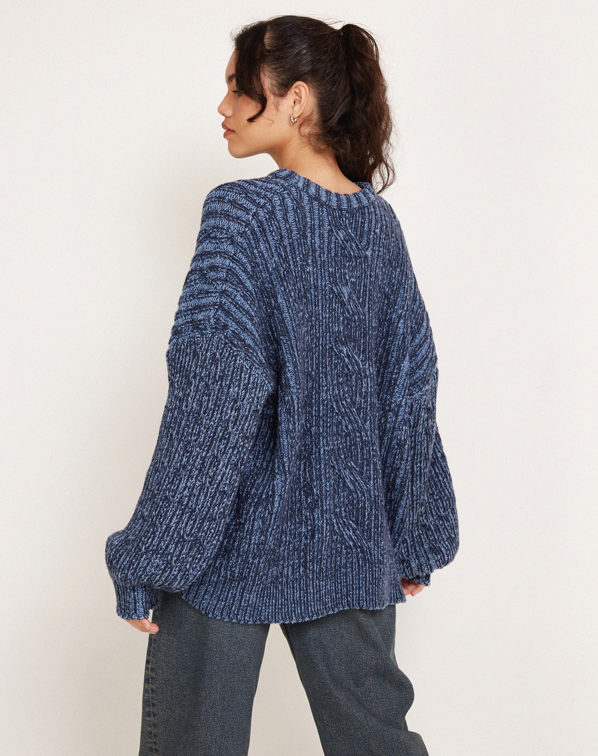 image of Ameita Knitted Jumper in Two Tone Blue