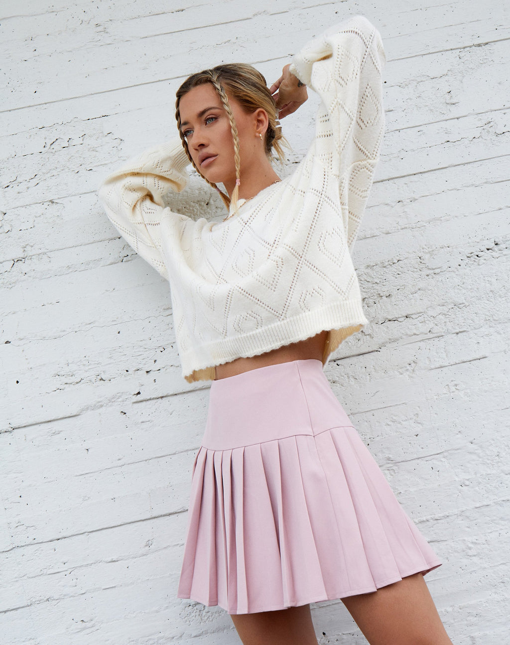 Cason Mini Pleat Skirt in Soft Pink