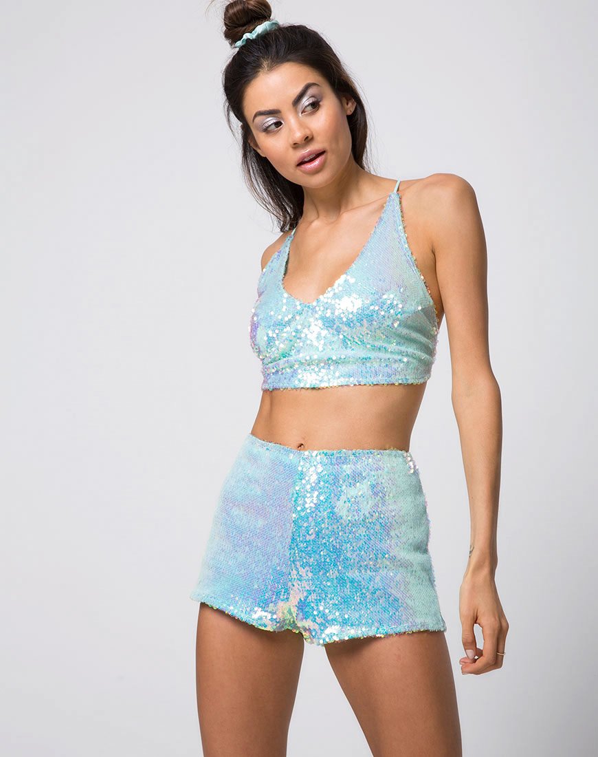 Image of Angel Crop Top in Fishcale Sequin Candy Unicorn
