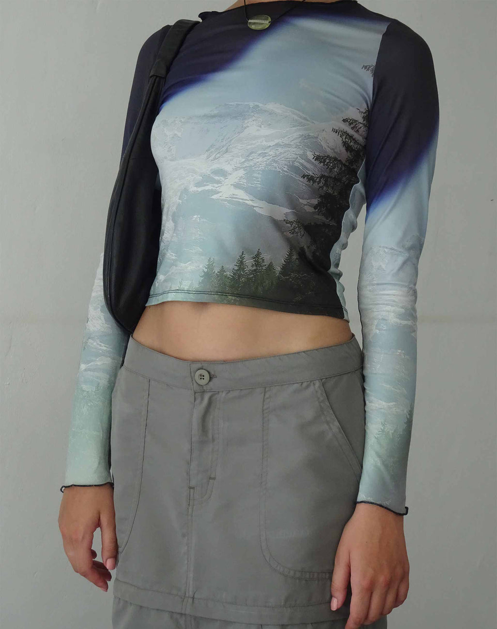 Armina Long Sleeve Crop Top in Abstract Landscape Collage