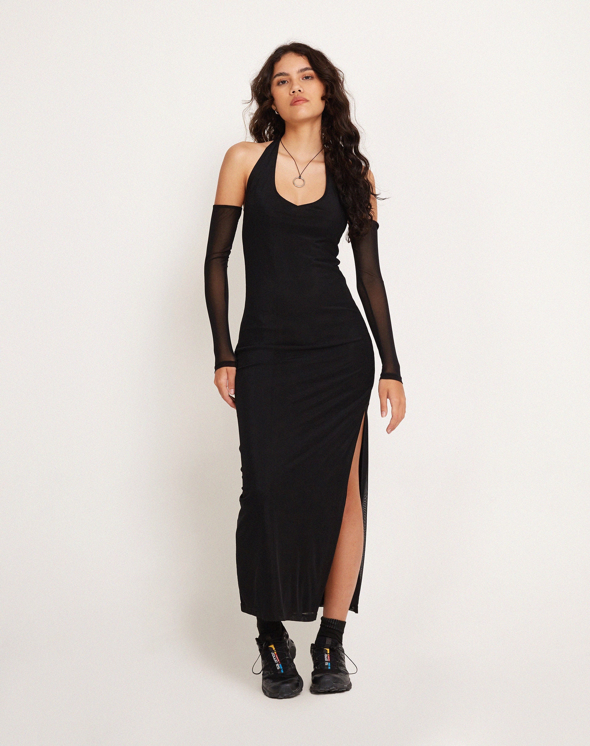 image of Asmala Halterneck Maxi Dress in Black Mesh