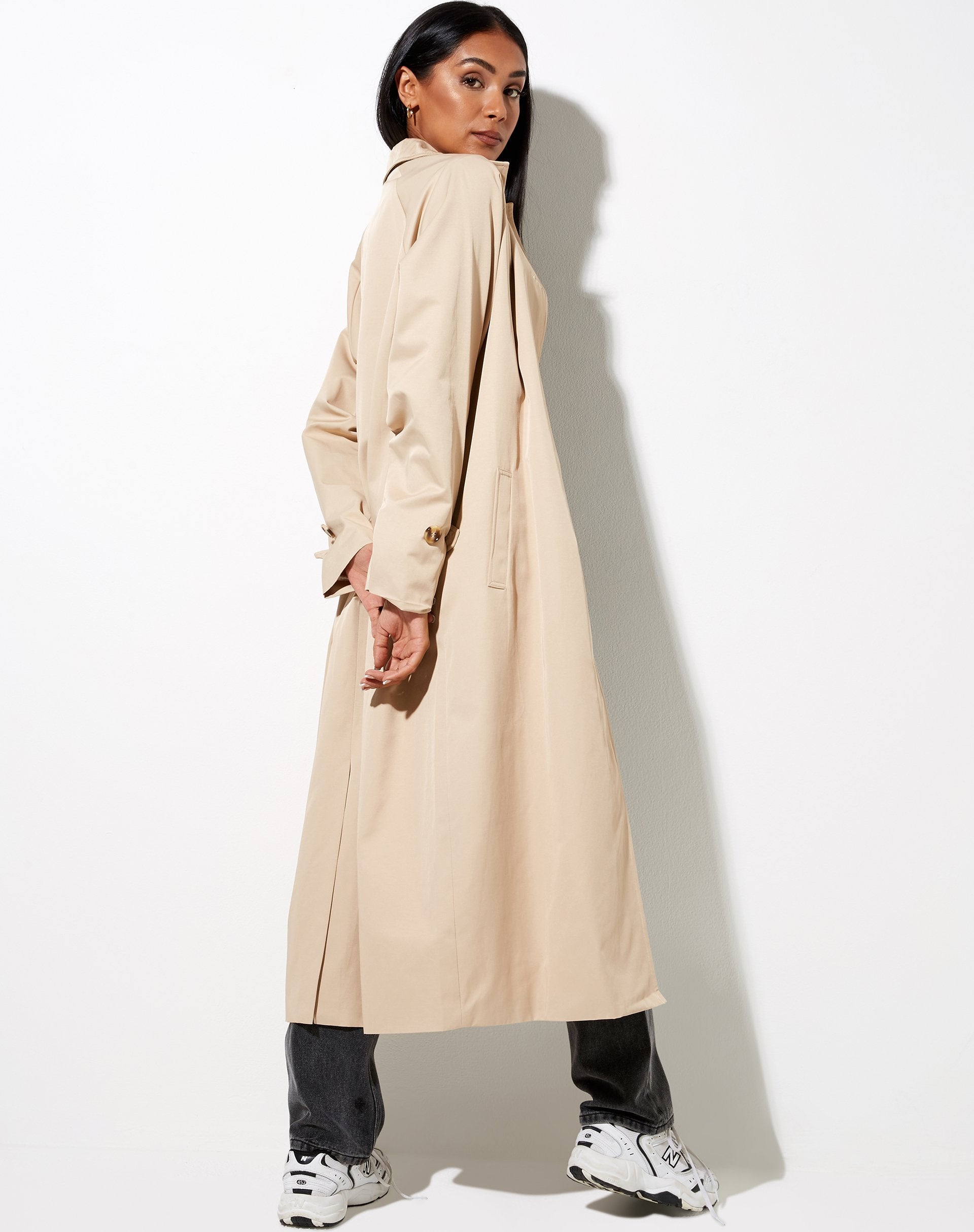 Image of Assa Trench Coat in Beige with Stripe Lining